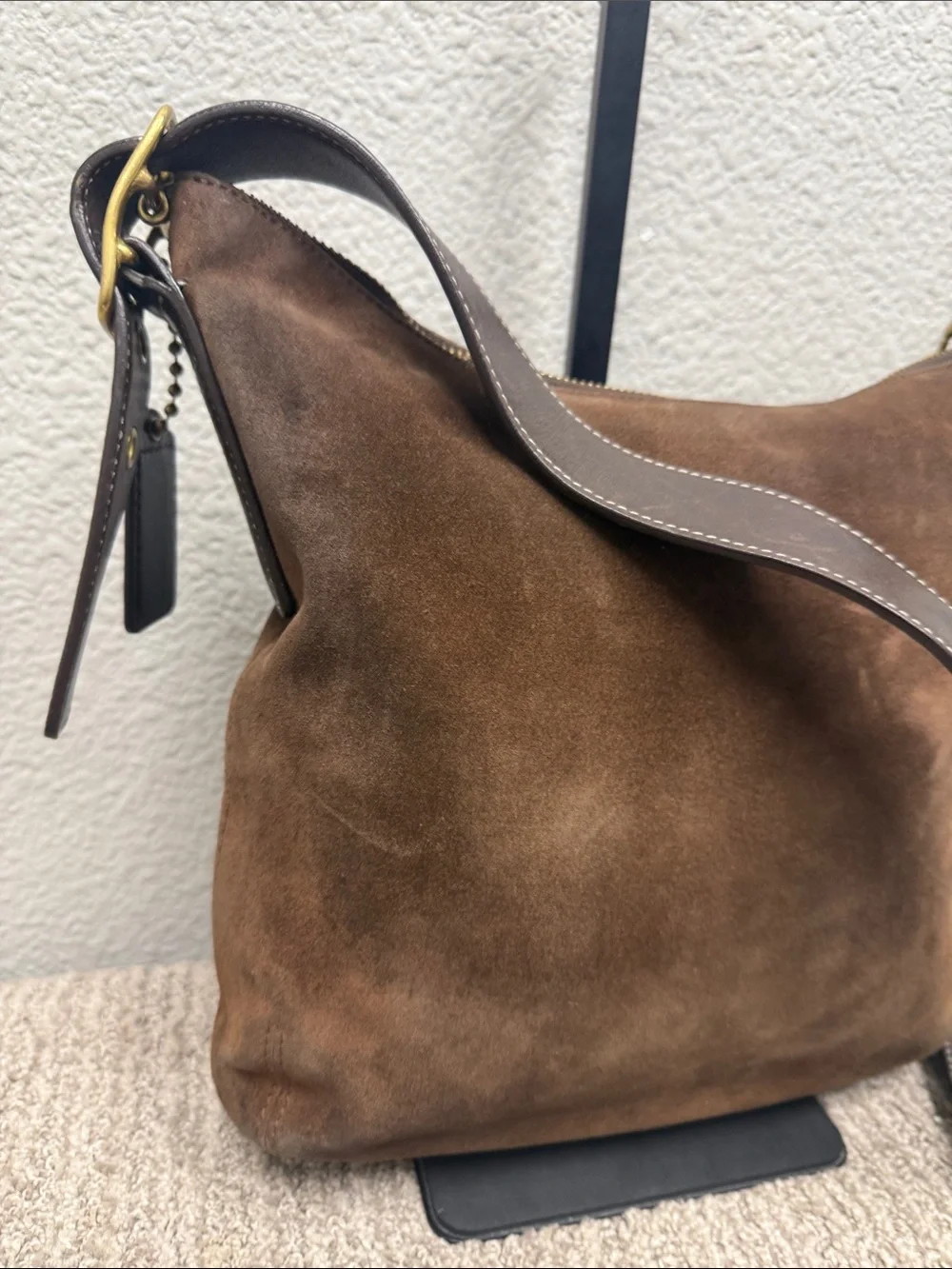 Vintage Coach Legacy Brown Suede Hobo Bag with Dark Brown Leather Strap